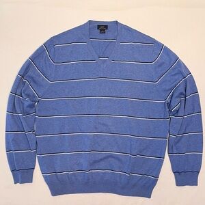 BROOKS BROTHERS 346 Blue Cotton Stripes Granpacore Men’s Sweater Pullover XXL